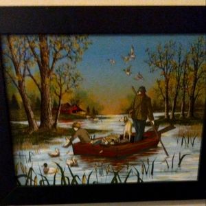 "H.HARGROVE..DUCK HUNTING"..SIGNED..BLACK FRAMED PRINT...15"H × 19"L